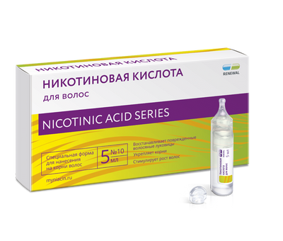 Renewal nikotino rūgštis plaukams 1 % – galvos odos priežiūros tirpalas, 10 × 5 ml