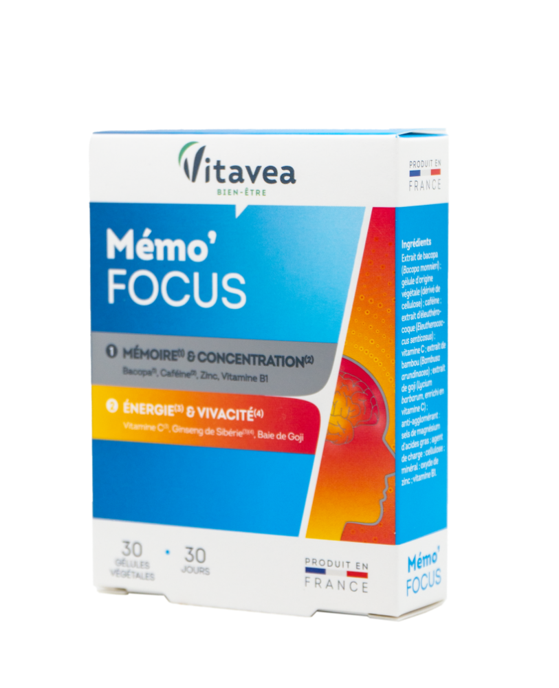 VITAVEA Memo'Focus atminčiai ir energijai, 30 augalinės kilmės kapsulių