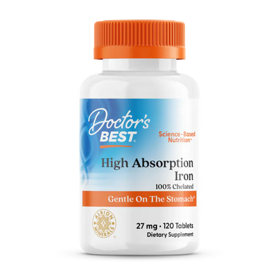 Doctor’s Best High Absorption Iron with Ferrochel™ 27 mg – 120 tablečių – aukštai įsisavinama geležis