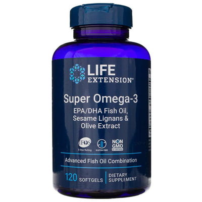 Life Extension Super Omega-3 EPA/DHA su sezamo lignanais ir alyvuogių ekstraktu - 120 kapsulių