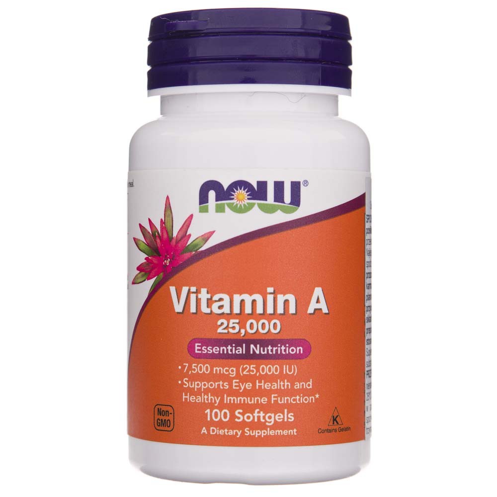 Now Foods vitaminas A 7500 mcg (25000 TV) - 100 kapsulių