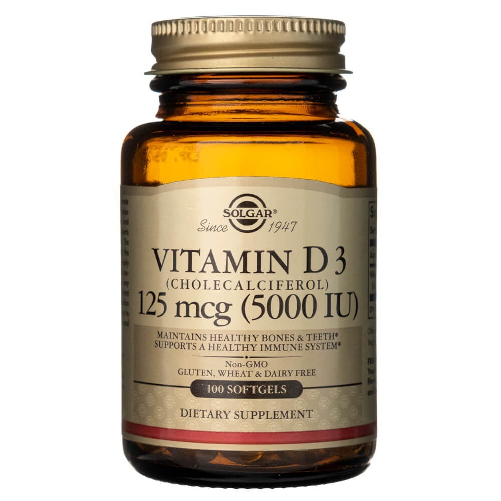 Solgar vitaminas D3 125 mcg (5000 TV) - 100 kapsulių