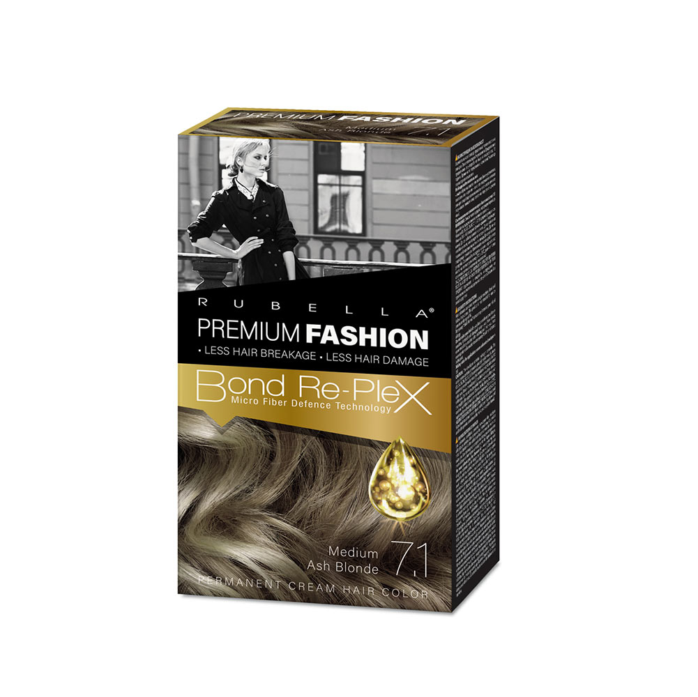 RUBELLA PREMIUM FASHION Long-lasting hair dye-cream Medium ash blond 7.1, 50/50/30 ml