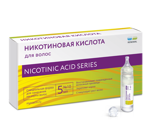 Renewal nikotino rūgštis plaukams 1 % – galvos odos priežiūros tirpalas, 10 × 5 ml