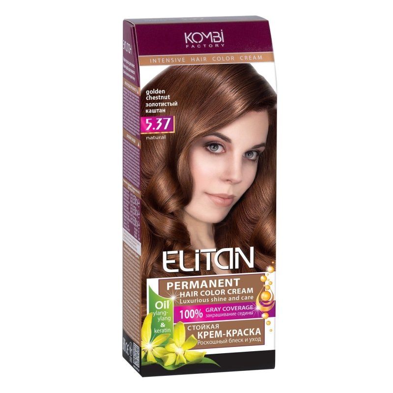 ELITAN Permanent Hair Color Cream Kremas-dazai plaukams 5.37 Auksinis kastonas, 50/50/30 ml kaina