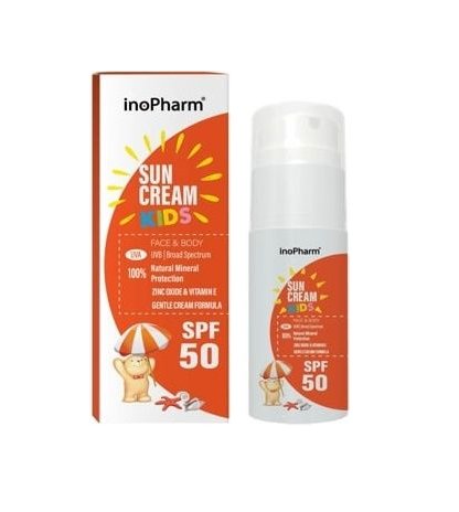 INOPHARM SUN CREAM KIDS SPF 50 Vaikiskas kremas veidui ir kunui, 100 g kaina