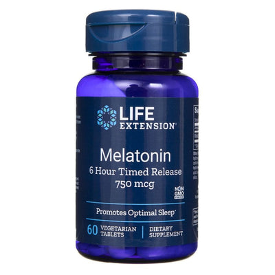 Life Extension melatoninas 6 valandų trukmės atpalaidavimas 750 mcg - 60 tablečių