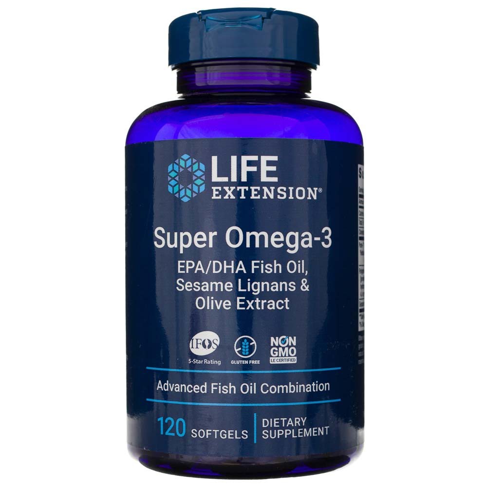 Life Extension Super Omega-3 EPA/DHA su sezamo lignanais ir alyvuogių ekstraktu – 120 kapsulių