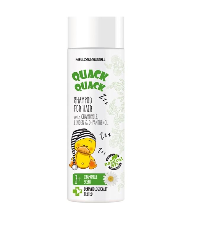 MELLOR & RUSSELL QUACK QUACK Sampunas plaukams su ramunelemis, liepziedziais ir D-pantenoliu, 200 ml kaina