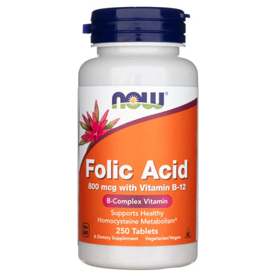 NOW Folic Acid &amp; B12 800mcg, 250 tablets