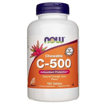 „Now Foods“ vitaminas C-500 apelsinų kramtomasis – 100 tablečių