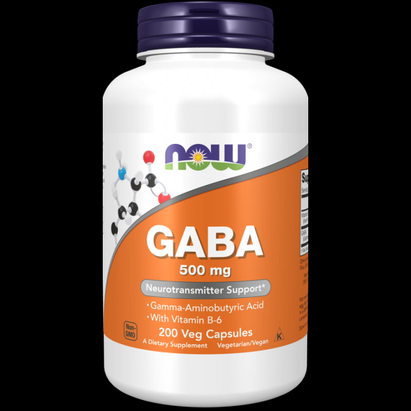 Now Foods GABA 500 mg su vitaminu B6 - 200 kapsulių