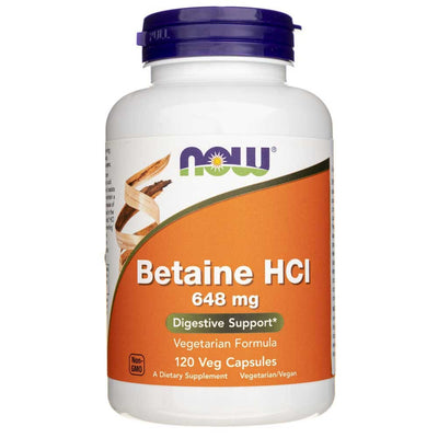 Now Foods Betaine HCL 648 mg – 120 kapsulių