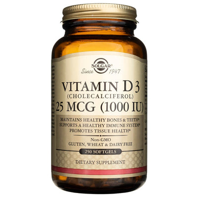 Solgar vitaminas D3 25 mcg (1000 TV) - 250 kapsulių