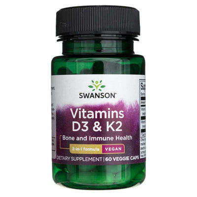 Swanson vitaminai D3 ir K2 – 60 kapsulių