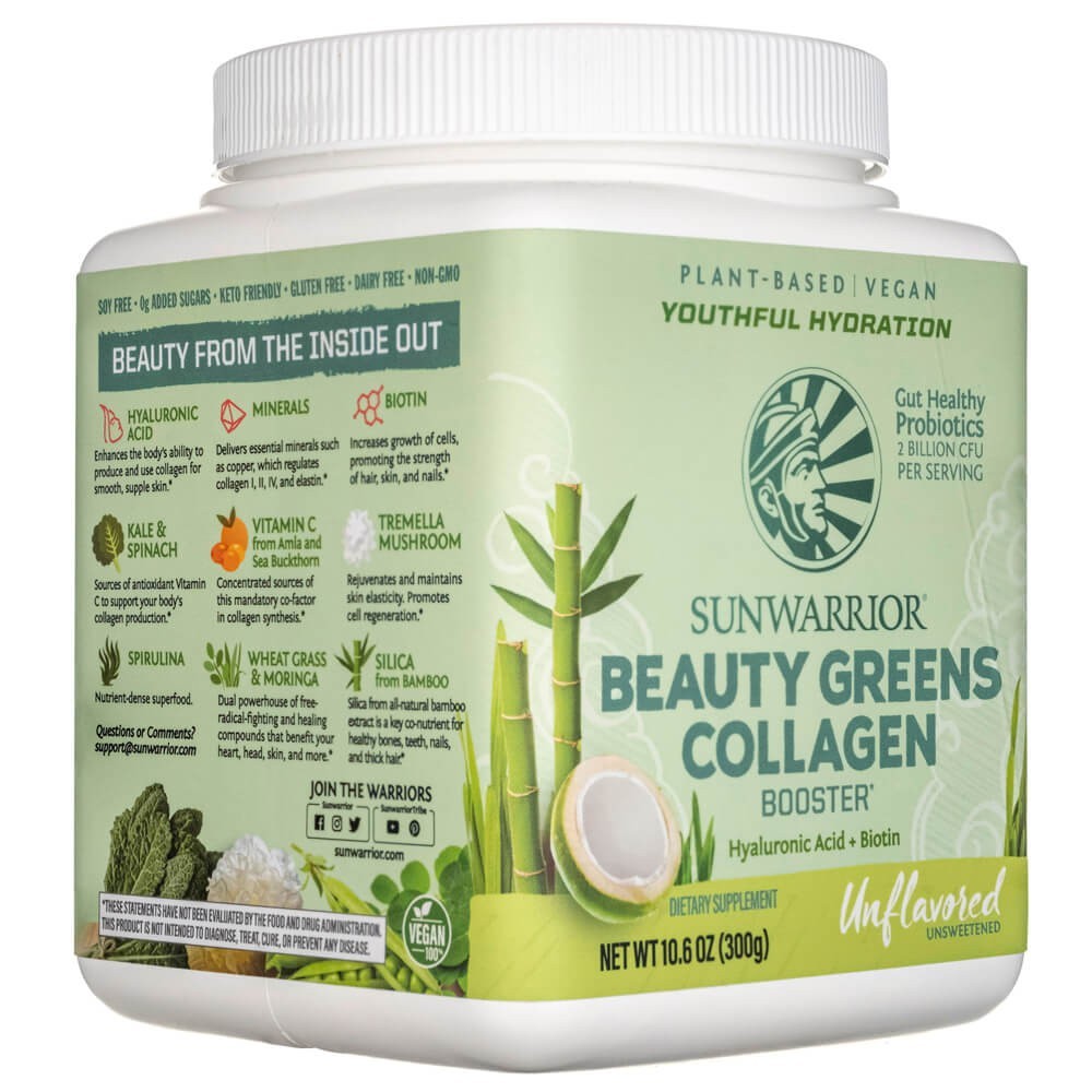 Sunwarrior Beauty Greens Collagen Booster, beskonis - 300 g