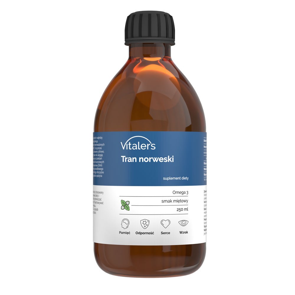 Vitaler's Omega-3 Norvegijos menkių kepenų aliejus, mėtų skonio, 1200 mg - 250 ml