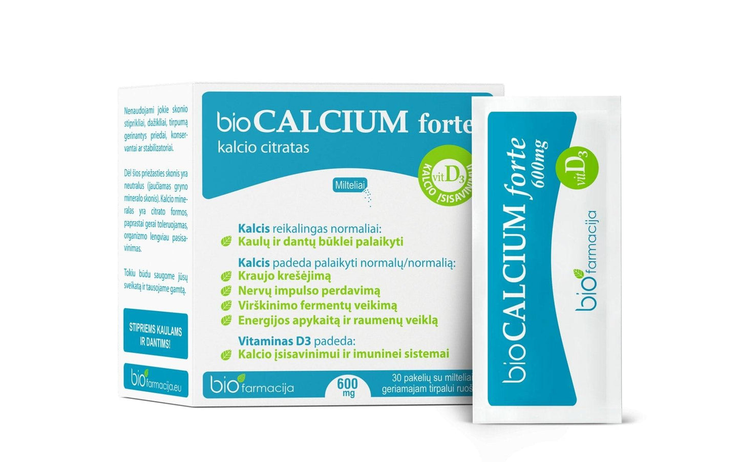 bioCALCIUM FORTE 600mg KALCIS MAISTO PAPILDAS, MILTELIAI kaina