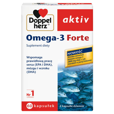 Žuvų taukai Omega-3 Forte, Doppelherz aktiv, Maisto papildas, 60 kapsulių kaina